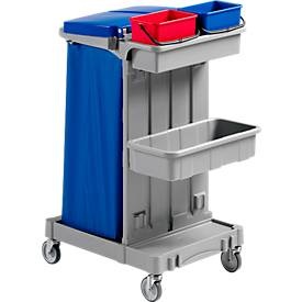 undefined, Reinigungswagen Poly I, 2 x 4 L Eimer, 2 Ablageschalen, m. Halterahmen f. Abfallsack