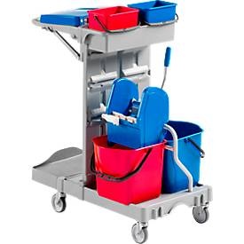 undefined, Reinigungswagen Poly II, 2 x 4 L Eimer, 2 x 15 L Eimer, Mopppresse u. Stielhalterung