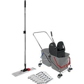 undefined, Reinigungswagen Set, Doppelfahreimer 2x 27 Liter, mit Presse, + Kunststoff-Klapphalter & 5x Baumwollmopp, Schäfer Shop Pure Reinigungswagen Set, Doppelfahreimer 2x 27 Liter, mit Presse, Kunststoff-Klapphalter & 5x Baumwollmopp
