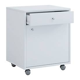 undefined, Rollcontainer, 1 Schubfach & 1 Türfach, B 450 x T 380 x H 540 mm, Spanplatte weiß mit Holzstruktur-Nachbildung, Rollcontainer, 1 Schubfach & 1 Türfach, B 450 x T 380 x H 540 mm, Spanplatte weiß mit Holzstruktur-Nachbildung