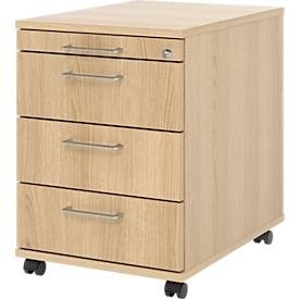 undefined, Rollcontainer 1233 Breno, 3 Schübe & 1 Utensilienauszug, abschliessbar, B 428 x T 580 x H 590 mm, Eiche-Dekor, Rollcontainer 1233 Breno, 3 Schübe & 1 Utensilienauszug, abschliessbar, B 428 x T 580 x H 590 mm, Eiche-Dekor
