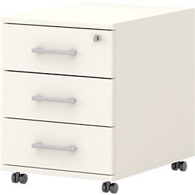 undefined, Rollcontainer 333 TEMPIO, aus Holz, 3 Schubkästen (1 mit Schloss), B 430 x T 500 x H 550 mm, weiß/Sonoma Eiche, Rollcontainer 333 TEMPIO, aus Holz, 3 Schubkästen (1 mit Schloss), B 430 x T 500 x H 550 mm, weiß/weiß
