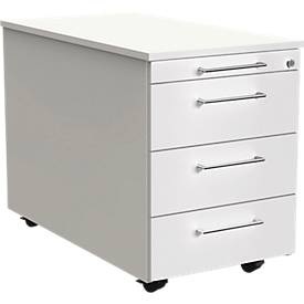 undefined, Rollcontainer Toledo, 4 Schübe, Selbsteinzug, Auszugssperre, Zentralverschluss, B 420 x T 800 mm, weiß, Rollcontainer Toledo, 4 Schübe, Selbsteinzug, Auszugssperre, Zentralverschluss, B 420 x T 800 mm, weiß