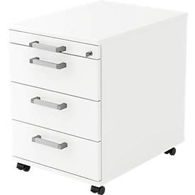 LIVIQUE, Rollcontainer Top Office 6, Rollcontainer TARVIS, 1 Utensilienauszug, abschließbar, 3 Schübe, B 428 x T 580 x H 590 mm, weiß