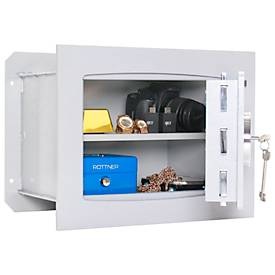 Rottner, Rottner Wandtresor Delta 30 Doppelbartschloss, Rottner Wandtresor Delta 30, zum Einmauern, Doppelbartschloss, EN 1, 16 Liter, Stahl, lichtgrau