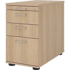 LIVIQUE, Standcontainer Office, Standcontainer Breno 13336, Utensilien- & Hängeregistraturschub, B 428 x T 800 x H 720-760 mm, Spanplatte, Eiche