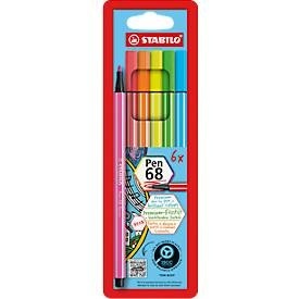 undefined, STABILO Fasermaler Pen 68 1mm 6806-1 6 Farben neon, Stabilo Pen 68, 1mm, neon, Fasermaler, 6806-1, (6 Farben)