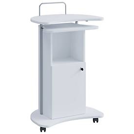 MID.YOU, MID.YOU Stehpult 56/41/93 cm in weiss , Komil , Holzwerkstoff , 41x93 cm , melaminharzbeschichtet,Nachbildung , Stauraum , 000657009701, Stehpult Komil, mobil, höhenverstellbar, 1 offenes & 1 abschliessbares Fach mit Tür, B 560 x T 410 x H 930-1110 mm, Holz, weiss