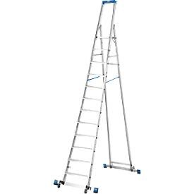 KRAUSE, KRAUSE® Stufen-Stehleiter Profi, 1-seitig begehbar, mit Traverse und Rollen, Standhöhe 2,80 m, Stufenstehleiter, mit 12 Stufen, Aluminium, fahrbar mit Traverse