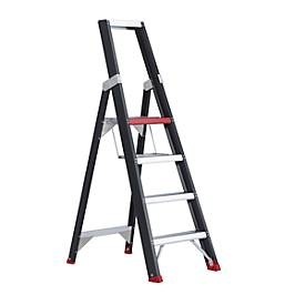 Altrex, Altrex Sicherheits-Stehleiter einseitig begehbar 4 Stufen inkl. Plattform, Stufenstehleiter Professional Topline, einseitig, Aluminium, 4 Stufen, schwarz