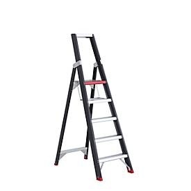 Altrex, Altrex Sicherheits-Stehleiter einseitig begehbar 5 Stufen inkl. Plattform, Stufenstehleiter Professional Topline, einseitig, Aluminium, 5 Stufen, schwarz