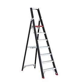 Altrex, Altrex Sicherheits-Stehleiter einseitig begehbar 7 Stufen inkl. Plattform, Stufenstehleiter Professional Topline, einseitig, Aluminium, 7 Stufen, schwarz