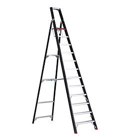 Altrex, Altrex Sicherheits-Stehleiter einseitig begehbar 12 Stufen inkl. Plattform, Stufenstehleiter Professional Topline, einseitig, Aluminium, 12 Stufen, schwarz