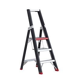 Altrex, Altrex Sicherheits-Stehleiter einseitig begehbar 3 Stufen inkl. Plattform, Stufenstehleiter Professional Topline, einseitig, Aluminium, 3 Stufen, schwarz