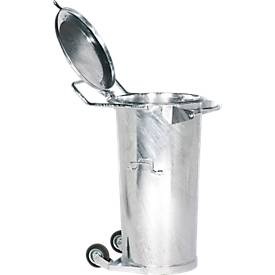 Jungheinrich PROFISHOP, Mülltonne aus feuerverzinktem Stahlblech, 110 Liter, gem. DIN 6628/6629, mit Rollen, Mülltonne aus feuerverzinktem Stahlblech, 110 Liter, gem. DIN 6628/6629, mit Rollen