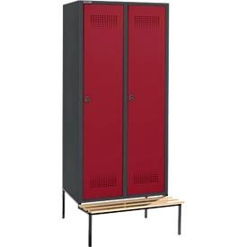 Schäfer Shop Genius, Schäfer Shop Genius Kleiderspind mit Sitzbank, 2 Abteile, 400 mm Abteilbreite, Sicherheitsdrehriegelverschluss, anthrazit/rubinrot, Schäfer Shop Genius Kleiderspind mit Sitzbank, 2 Abteile, 400 mm Abteilbreite, Sicherheitsdrehriegelverschluss, anthrazit/rubinrot