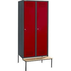 Schäfer Shop Genius, Schäfer Shop Genius Kleiderspind mit Sitzbank, 2 Abteile, 400 mm Abteilbreite, Zylinderschloss, anthrazit/rubinrot, Schäfer Shop Genius Kleiderspind mit Sitzbank, 2 Abteile, 400 mm Abteilbreite, Zylinderschloss, anthrazit/rubinrot