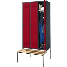 Schäfer Shop Genius, Schäfer Shop Genius Kleiderspind mit Sitzbank, 3 Abteile, 300 mm Abteilbreite, Sicherheitsdrehriegelverschluss, anthrazit/rubinrot, Schäfer Shop Genius Kleiderspind mit Sitzbank, 3 Abteile, 300 mm Abteilbreite, Sicherheitsdrehriegelverschluss, anthrazit/rubinrot