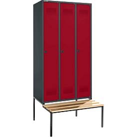 Schäfer Shop Genius, Schäfer Shop Genius Kleiderspind mit Sitzbank, 3 Abteile, Drehverschluss, anthrazit/rubinrot, Schäfer Shop Genius Kleiderspind mit Sitzbank, 3 Abteile, Drehverschluss, anthrazit/rubinrot