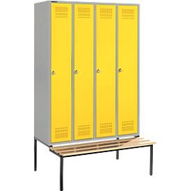 Schäfer Shop Genius, Schäfer Shop Genius Kleiderspind mit Sitzbank, 4 Abteile, Sicherheitsdrehriegelverschluss, weissaluminium/gelb, Schäfer Shop Genius Kleiderspind mit Sitzbank, 4 Abteile, Sicherheitsdrehriegelverschluss, weissaluminium/gelb