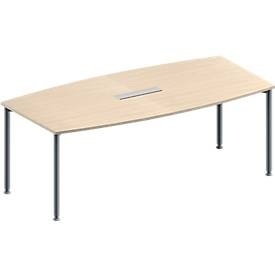 Schäfer Shop Genius, Schäfer Shop Genius Konferenztisch MODENA FLEX, 6-fach Tischanschlussfeld, Boot, 4-Fuss Rundrohr, B 2000 x H 720-840 mm, Ahorn/weissaluminium RAL 9006, Schäfer Shop Genius Konferenztisch MODENA FLEX, 6-fach Tischanschlussfeld, Boot, 4-Fuss Rundrohr, B 2000 x H 720-840 mm, Ahorn/weissaluminium RAL 9006