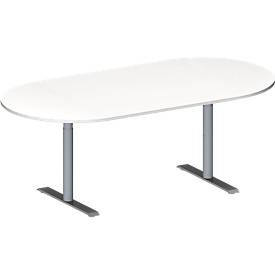 Schäfer Shop Genius, Schäfer Shop Genius Konferenztisch MODENA FLEX, Oval, T-Fuss Rundrohr, B 2000 x T 1000 x H 650-850 mm, weiss/weissaluminium RAL 9006, Schäfer Shop Genius Konferenztisch MODENA FLEX, Oval, T-Fuss Rundrohr, B 2000 x T 1000 x H 650-850 mm, weiss/weissaluminium RAL 9006