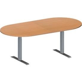 Schäfer Shop Genius, Schäfer Shop Genius Konferenztisch MODENA FLEX, Oval, T-Fuss Rechteckrohr, B 2000 x T 1000 x H 650-850 mm, Buche/weissaluminium RAL 9006, Schäfer Shop Genius Konferenztisch MODENA FLEX, Oval, T-Fuss Rechteckrohr, B 2000 x T 1000 x H 650-850 mm, Buche/weissaluminium RAL 9006
