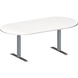 Schäfer Shop Genius, Schäfer Shop Genius Konferenztisch MODENA FLEX, Oval, T-Fuss Rechteckrohr, B 2000 x T 1000 x H 650-850 mm, weiss/weissaluminium RAL 9006, Schäfer Shop Genius Konferenztisch MODENA FLEX, Oval, T-Fuss Rechteckrohr, B 2000 x T 1000 x H 650-850 mm, weiss/weissaluminium RAL 9006