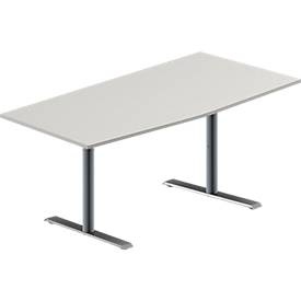 Schäfer Shop Genius, Schäfer Shop Genius Konferenztisch MODENA FLEX, Bogen, T-Fuss Rundrohr, B 1800 x T 800 x H 650-850 mm, lichtgrau/weissaluminium RAL 9006, 
