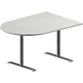 Schäfer Shop Genius, Schäfer Shop Genius Konferenztisch MODENA FLEX, Halbkreis, T-Fuss Rundrohr, B 1400 x T 1000 x H 650-850 mm, lichtgrau/weissaluminium RAL 9006, Schäfer Shop Genius Konferenztisch MODENA FLEX, Halbkreis, T-Fuss Rundrohr, B 1400 x T 1000 x H 650-850 mm, lichtgrau/weissaluminium RAL 9006