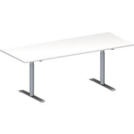 Schäfer Shop Genius, Schäfer Shop Genius Konferenztisch MODENA FLEX, Rechteck, T-Fuss Rundrohr, B 2000 x T 800 x H 650-850 mm, weiss/weissaluminium RAL 9006, Schäfer Shop Genius Konferenztisch MODENA FLEX, Rechteck, T-Fuss Rundrohr, B 2000 x T 800 x H 650-850 mm, weiss/weissaluminium RAL 9006