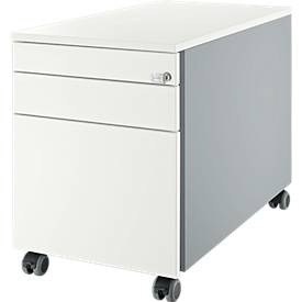 Schäfer Shop Genius, Schäfer Shop Genius Rollcontainer 126, 3 Schübe, Zentralverschluss, seitliche Griffnut, B 435 x T 765 x H 577 mm, weissalu/weissalu/weiss, Schäfer Shop Genius Rollcontainer 126, 3 Schübe, Zentralverschluss, seitliche Griffnut, B 435 x T 765 x H 577 mm, weissalu/weissalu/weiss