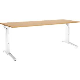 Schäfer Shop Genius, Schäfer Shop Genius Schreibtisch PLANOVA ergoSTYLE, C-Fuss, Rechteck, man. höhenverstellbar, B 2000 x T 800 x H 675-895 mm, Buche-Dekor/weiss, 