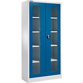 SSI Schäfer, Mehrzweckschrank MSI-ST 2409 mit Sichtfenster, alusilber/enzianblau, Schäfer Shop Select Mehrzweckschrank MSI-ST 2409, mit Sichtfenster, 4 Zwischenböden, B 950 x T 400 x H 1935 mm, Stahl & ESG-Glasscheiben, weissaluminium/enzianblau