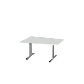 SSI Schäfer, Besprechungstisch Planova, Tonne, 1400 x 800/1000 mm, lichtgrau, Akzentleisten weißalu, Schäfer Shop Select Besprechungstisch MODENA Basic, Tonne, T-Fuß, B 1400 x T 1000 x H 717 mm, lichtgrau/weißaluminium RAL 9006