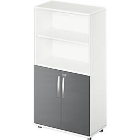 undefined, Kombischrank LOGIN, oben 2 Regale, unten 2 Ordnerhöhen mit Türen, B 800 x T 420 x H 1470 mm, weiß/graphit, Schäfer Shop Select Kombischrank LOGIN, oben 2 Regale, unten 2 Ordnerhöhen mit Türen, B 800 x T 420 x H 1470 mm, weiß/graphit