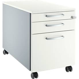 Schäfer Shop Select, Schäfer Shop Select Rollcontainer 126, 3 Schübe, runde Griffe, weissalu/weissalu/weiss, Schäfer Shop Select Rollcontainer 126, 1 Schublade, HR- & Utensilienauszug, runde Griffe, weissalu/weissalu/weiss