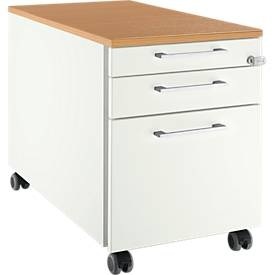 Schäfer Shop Select, Schäfer Shop Select Rollcontainer 126, 3 Schübe, Griff eckig, weiß/Buche-Dekor, 