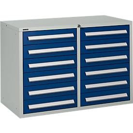 Schäfer Shop Pure, Schäfer Shop Pure Schubladenschrank SF 120, 12 Schübe, lichtgrau RAL 7035 enzianblau RAL 5010, Schäfer Shop Select Schubladenschrank SF 120, 12 Schübe mit Etikettenschildern, abschliessbar, B 1055 x T 500 x H 723 mm, lichtgrau RAL 7035/enzianblau RAL 5010