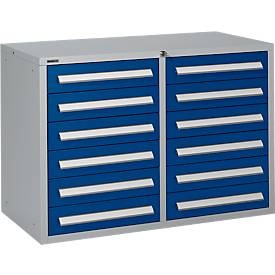 Schäfer Shop Select, Schäfer Shop Select Schubladenschrank SF 120, 12 Schübe, weissaluminium RAL 9006 enzianblau RAL 5010, Schäfer Shop Select Schubladenschrank SF 120, 12 Schübe mit Etikettenschildern, abschliessbar, B 1055 x T 500 x H 723 mm, weissaluminium RAL 9006/enzianblau RAL 5010