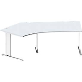 Schäfer Shop Pure, Schäfer Shop Pure Schreibtisch PLANOVA BASIC, B 2165 x 800/800 mm, lichtgrau, Gestell weiß, Schäfer Shop Pure Winkelschreibtisch PLANOVA BASIC, 135° Winkel links, C-Fuss, B 2165 x T 800/800 x H 717 mm, lichtgrau/weiss + Kabelkanal