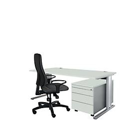 Schäfer Shop Pure, Schäfer Shop Pure Planova Basic Schreibtisch und Rollcontainer 1233, lichtgrau/weißalu, Schäfer Shop Pure Planova Basic Schreibtisch und Rollcontainer 1233, lichtgrau/weißalu