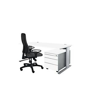 SSI Schäfer, Planova Basic Schreibtisch und Rollcontainer 1233, weiß/weißalu, Schäfer Shop Pure Planova Basic Schreibtisch und Rollcontainer 1233, weiß/weißalu