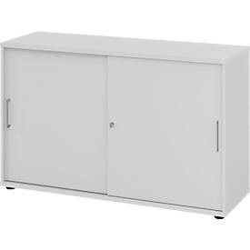 LIVIQUE, Aktenschrank Office, Schiebetürschrank Breno, abschliessbar, Spanplatte, melaminharzbeschichtet, B 1200 x T 400 x H 748 mm, 2 Ordnerhöhen, lichtgrau/lichtgrau