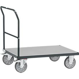 Fetra, Schiebebügelwagen, Stahl/Holz, anthrazitgrau, bis 500 kg, B 850 x T 500 mm, TPE-Bereifung, fetra® Plattformwagen mit Schiebebügel, Ladefläche BxT 500 x 850 mm, anthrazitgrau