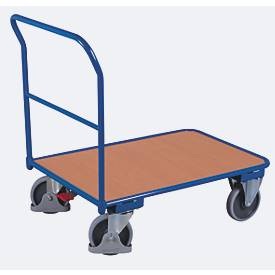 undefined, Schiebebügelwagen, Stahl/MDF-Platte, Enzianblau/Buche-Dekor, L 1200 x B 700 mm, mit Querstrebe, TPE-Rollen mit EasySTOP, bis 400 kg, Schiebebügelwagen, Stahl/MDF-Platte, Enzianblau/Buche-Dekor, L 1200 x B 700 mm, mit Querstrebe, TPE-Rollen mit EasySTOP, bis 400 kg