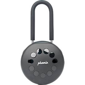 Phoenix, Phoenix Schlüsselbox KS0213ES 90 (B) x 43 (T) x 43 (H) mm 1 Haken, Schlüsseltresor Phoenix Palm KS0213ES, motorisiertes Schlüsselschloss, Steuerung per App, Bluetooth, Wasser-/Staubfest IP65, mit Schlossbügel, schwarz
