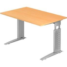 undefined, Schreibtisch TARVIS, C-Fuß, Rechteck, B 1200 mm, Gestell silber, höhenverstellbar, Buche, Hammerbacher Schreibtisch US12 Buche, Silber 1.200 x 800 x 680 x 680 - 860 mm