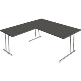 undefined, Schreibtisch Toledo, mit Anbautisch, höhenverstellbar, C-Fuss, B 1600 x T 800 mm, anthrazit