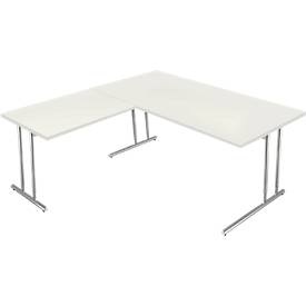 undefined, Schreibtisch Toledo, mit Anbautisch, höhenverstellbar, C-Fuß, B 1600 x T 800 mm, weiß
